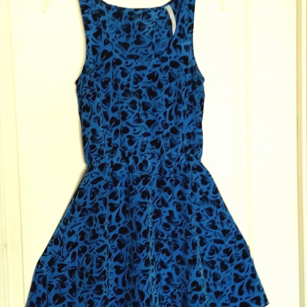 Reformed Blue and Black All over Heart Print Dress
